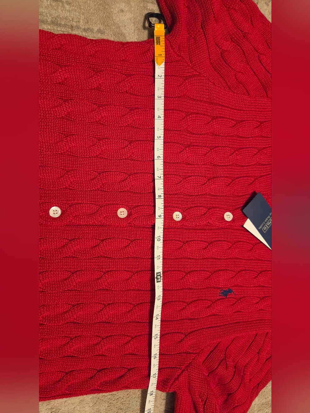 Women Polo Ralph Lauren Cable Knit Cotton Crewneck Cardigan. Size XL. Red. NWT - Picture 8 of 9